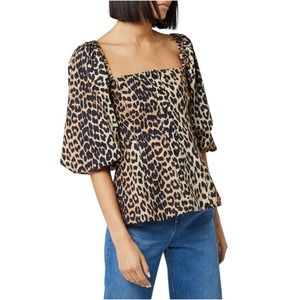 NWT Ganni Printed Cotton Poplin Top in Leopard